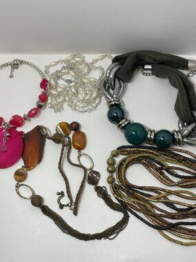 Lot Of 6 Wearable Costume Jewelry Necklaces - Note one not in Group Shot
